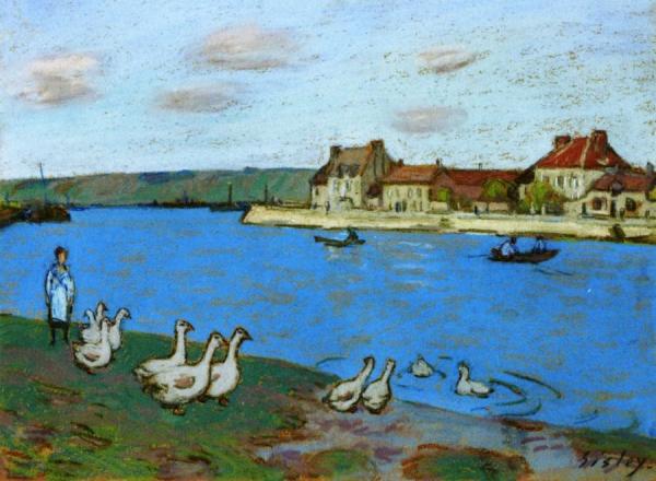 Geese Along The Loing River by Alfred Sisley