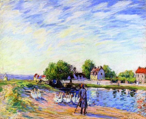 Geese At Saint-mammes by Alfred Sisley