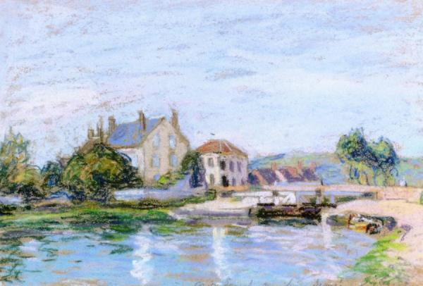 Houses By The Lock At La Gazonne by Alfred Sisley