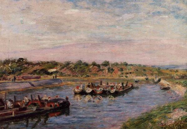 Idle Barges On The Loing Canal At Saint-mammes by Alfred Sisley