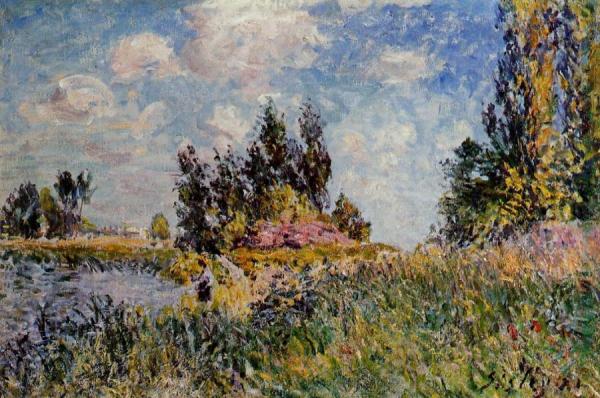 Landscape - The Banks Of The Loing At Saint-mammes by Alfred Sisley