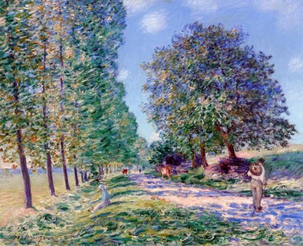 Lane Of Poplars At Moret On The Banks Of The Loing by Alfred Sisley