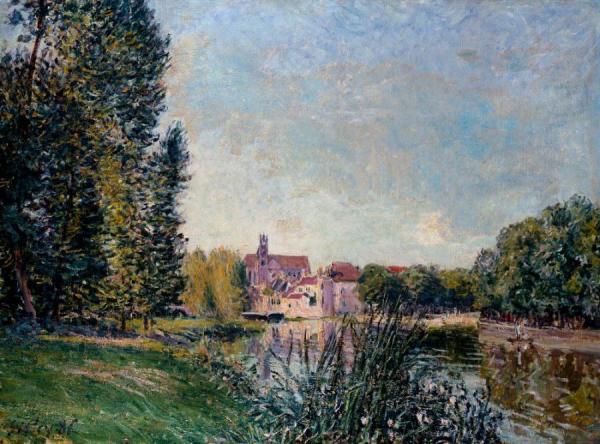 Loing River And Church At Moret by Alfred Sisley