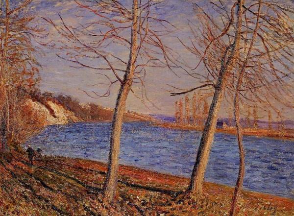 Riverbank At Veneux by Alfred Sisley