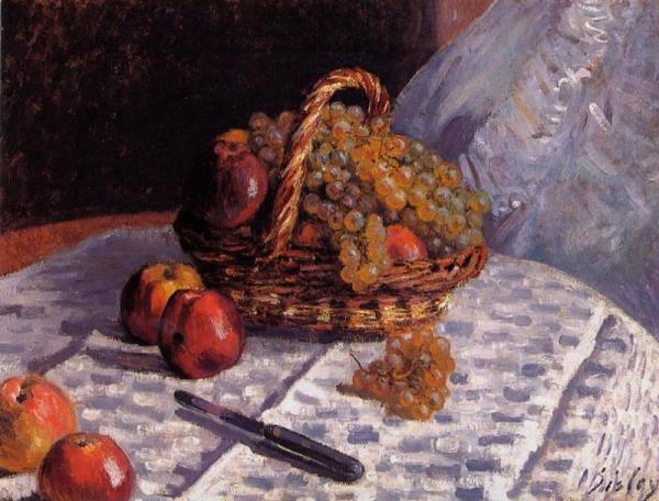 Still Life - Apples And Grapes by Alfred Sisley
