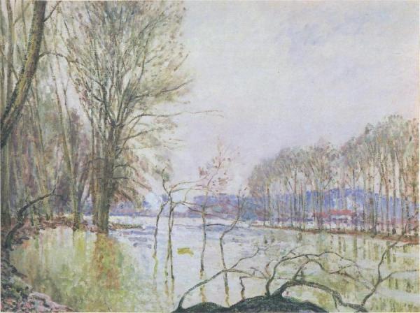 The Banks Of The Seine In Autumn - Flood by Alfred Sisley