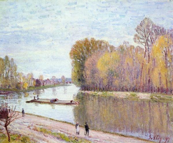 The Canal Du Loing In Spring, Morning by Alfred Sisley