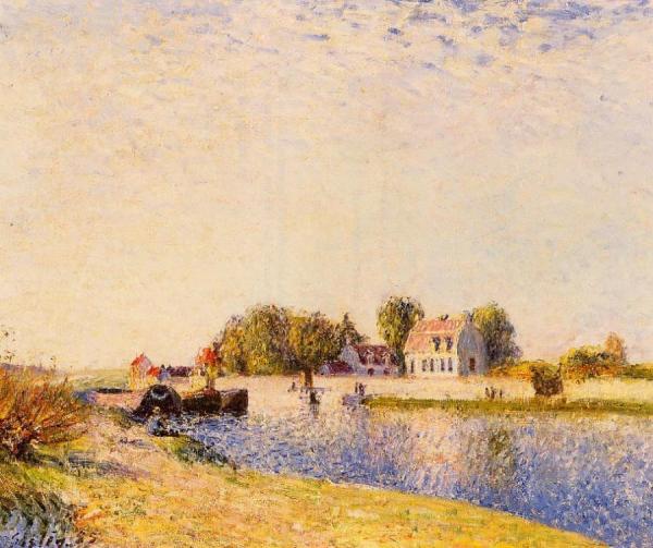 The Dam On The Loing - Barges by Alfred Sisley