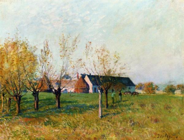 The Farm At Trou D'enfer, Autumn Morning by Alfred Sisley