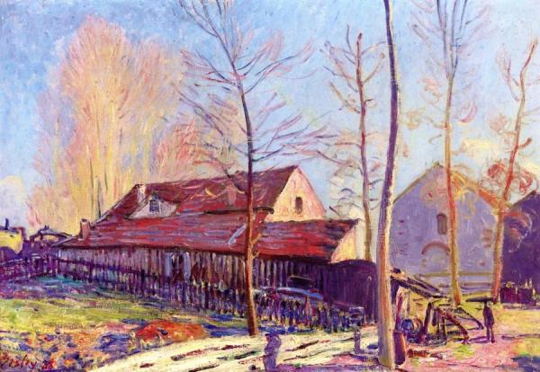 The Mills Of Moret, Frost, Evening Effect by Alfred Sisley