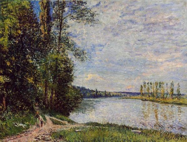 The Path From Veneux To Thomery Along The Water, Evening by Alfred Sisley