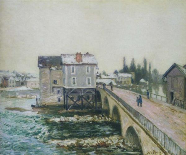 The Pont At Moret In Winter by Alfred Sisley