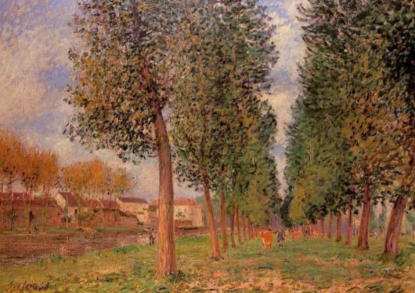 The Poplar Avenue At Moret, Cloudy Day, Morning by Alfred Sisley