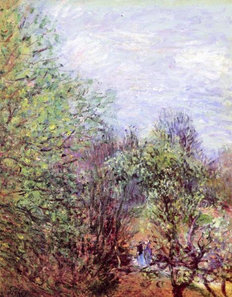 Two Women Walking Along The Riverbank by Alfred Sisley