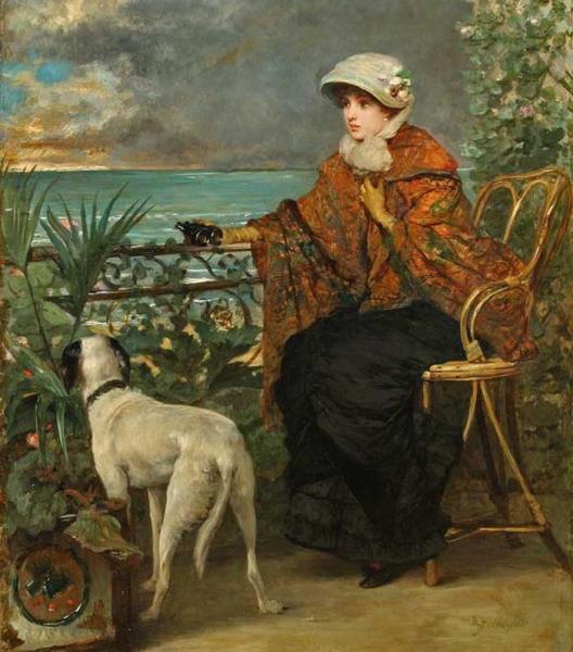 Lady With A Dog by Alfred Stevens Oil Painting Reproductions