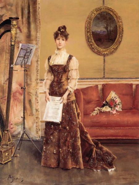 Lady With A Harp by Alfred Stevens Oil Painting Reproductions