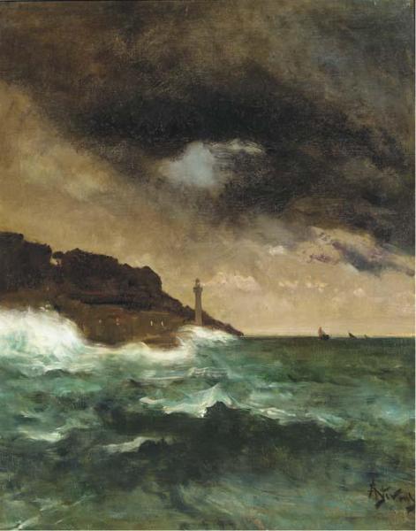 Lighthouse At Dusk by Alfred Stevens