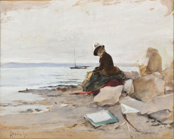 Painter On The Beach by Alfred Stevens