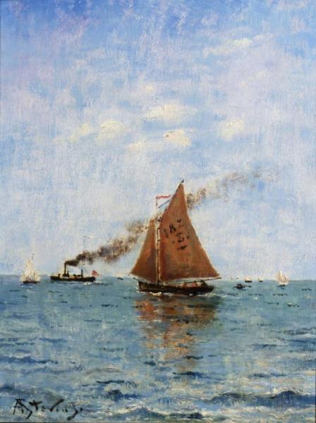 Sailboats And Steamships by Alfred Stevens