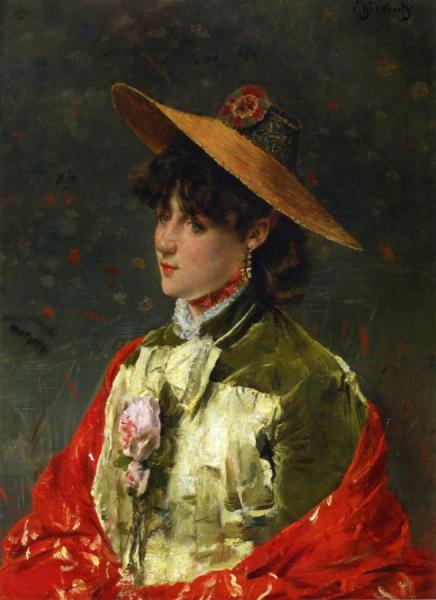 Woman In A Straw Hat by Alfred Stevens