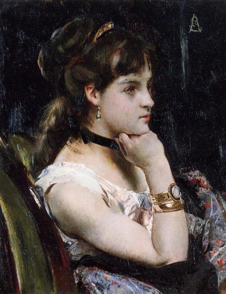 Woman Wearing A Bracelet by Alfred Stevens
