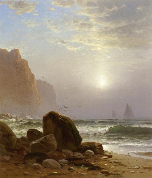 Rocky Coastal Scene With A View Of Passing Ships by Alfred Thompson Bricher