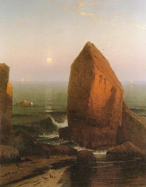 Sunset-moonrise, On Iron Round Island, Mr. Desert, Maine by Alfred Thompson Bricher