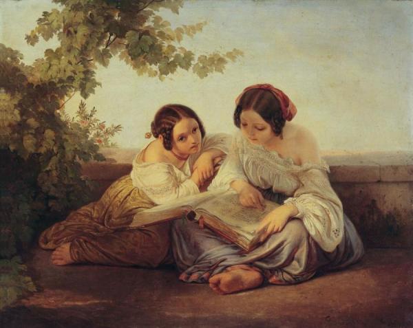 Girls Reading by Alfred Von Schussler