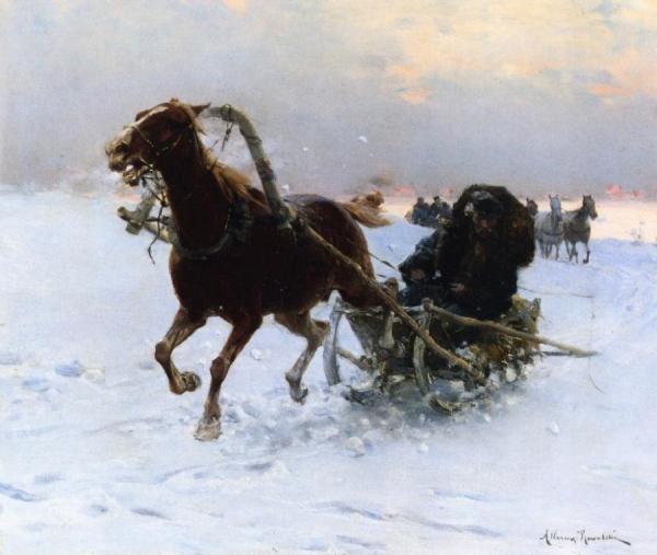 Sledding Caravan by Alfred Von Wierusz-kowalski