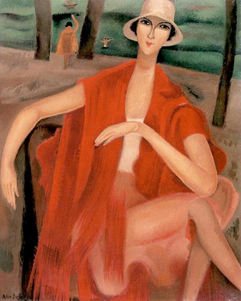 Young Woman In A Red Shawl (after Rose-marie Matthey) by Alice Bailly