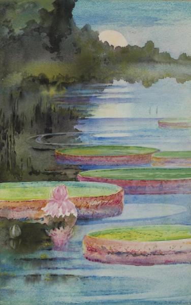 Moonrise Over Waterlillies by Alice Ravenel Huger Smith Oil Painting Reproductions