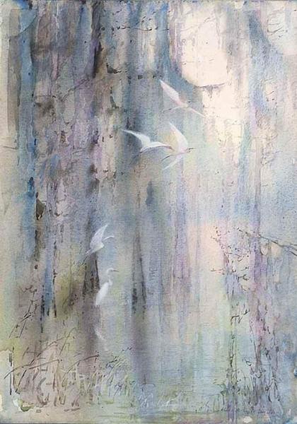 Snowy Egrets In Flight by Alice Ravenel Huger Smith Oil Painting Reproductions