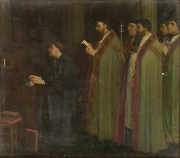 Interior With An Organist And A Procession by Alphonse Legros