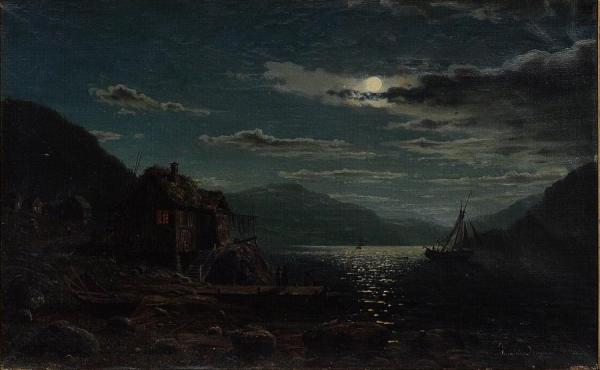 Coastal Landscape In Moonlight by Amaldus Clarin Nielsen