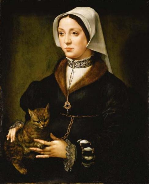 Portrait Of A Woman With Cat by Ambrosius Benson