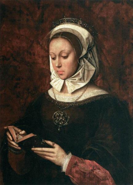 Young Woman In Orison Reading A Book Of Hours by Ambrosius Benson