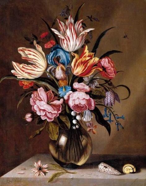 Flowers In A Glass Vase by Ambrosius Bosschaert