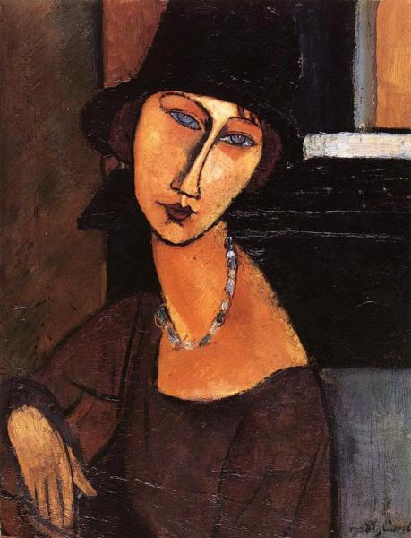 Jeanne Hebuterne With Hat And Necklace by Amedeo Modigliani Oil Painting Reproductions