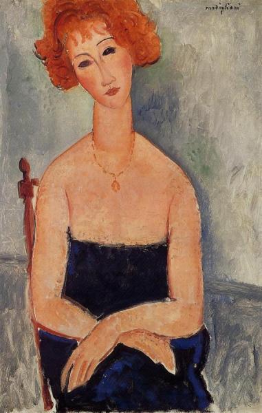 Readhead Wearing A Pendant by Amedeo Modigliani