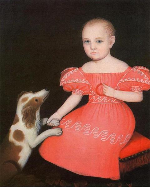 Child In Pink With Her Spaniel by Ammi Phillips