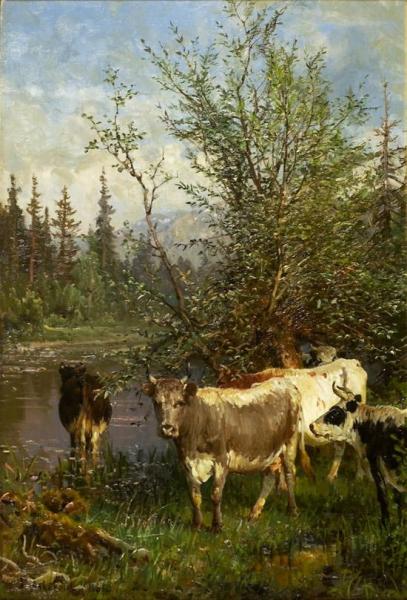 At The Lakeside by Anders Monsen Askevold Oil Painting Reproductions