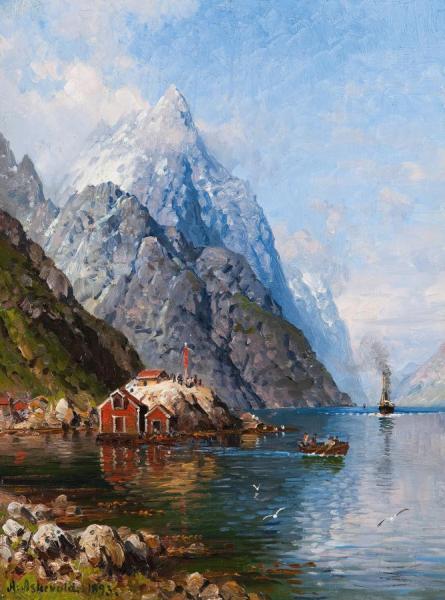 The Steamer Entering Sognefjord by Anders Monsen Askevold