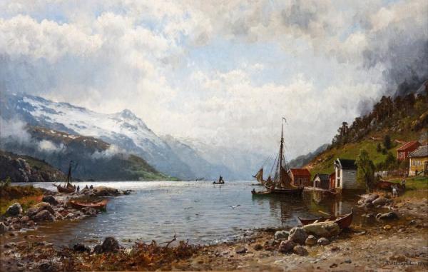 The Sun Breaks Through The Clouds, Hardanger Fjord by Anders Monsen Askevold Oil Painting Reproductions