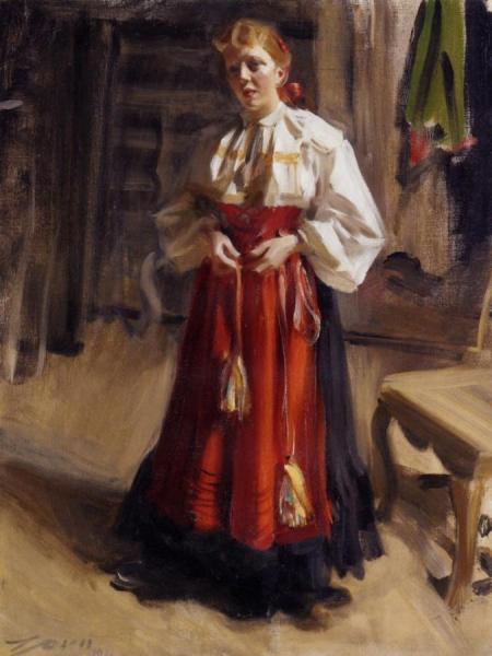 Girl In An Orsa Costume by Anders Zorn