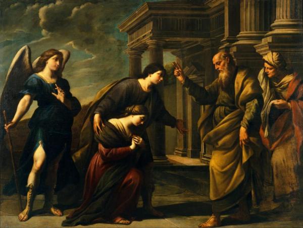 Raguel's Blessing Of Her Daughter Sarah Before Leaving Ecbatana With Tobias by Andrea Vaccaro