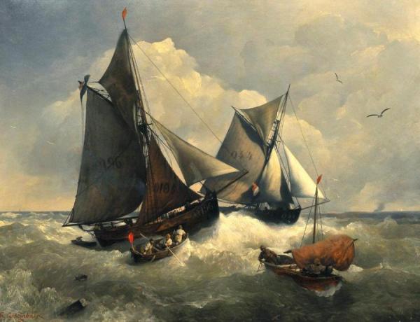 At Sea In Rough Waters by Andreas Achenbach