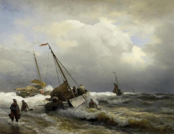 Inshore Fishermen In Rough Sea by Andreas Achenbach