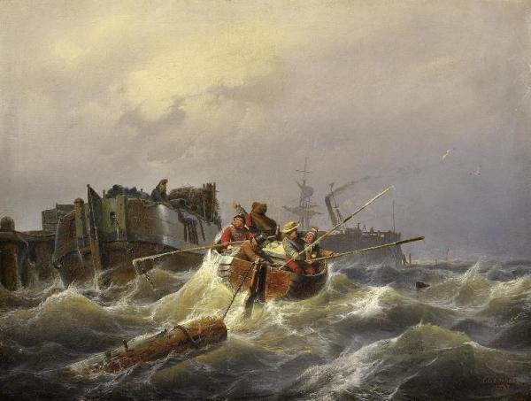 Rowing Boat In A Harbor by Andreas Achenbach