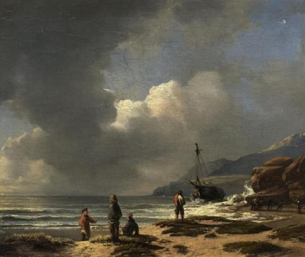 Ship In The Surf Before A Rocky Coast by Andreas Achenbach
