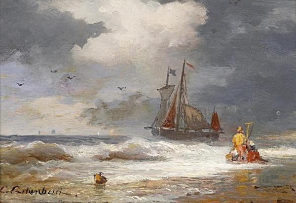 Shrimp Fishermen On The Beach by Andreas Achenbach